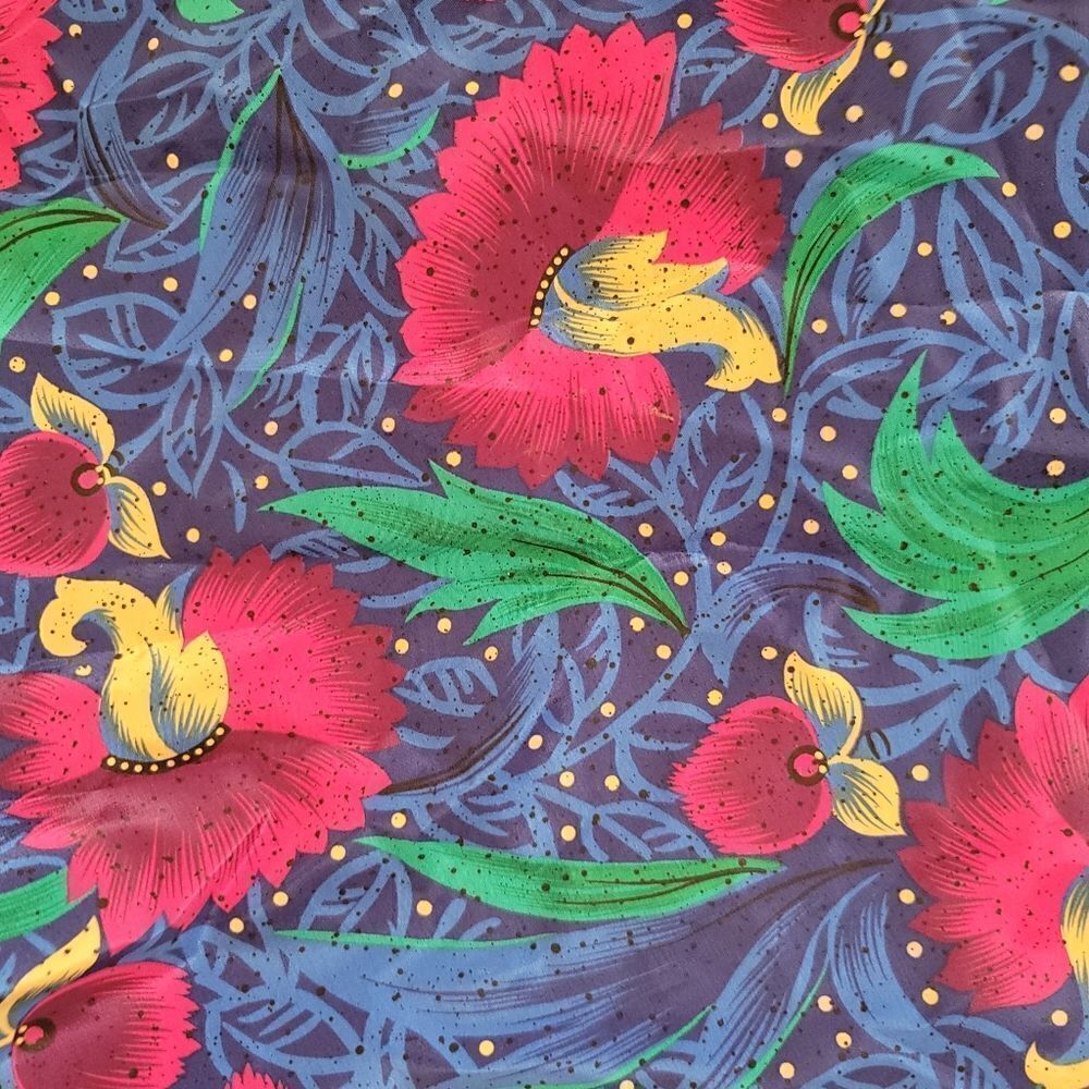 Scrap fabric 90s vintage fuschia floral navy blue gold midnight garden material